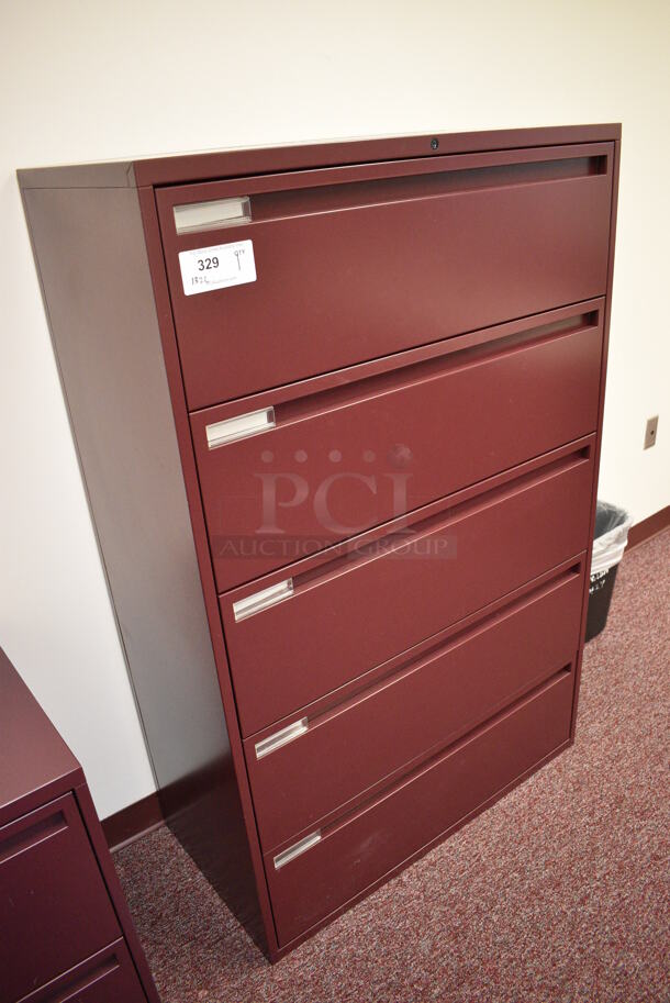 Maroon Metal 5 Drawer Filing Cabinet. 36x18x56. (Whitaker Hall - Room 132 - Office C) - Image 3 of 4