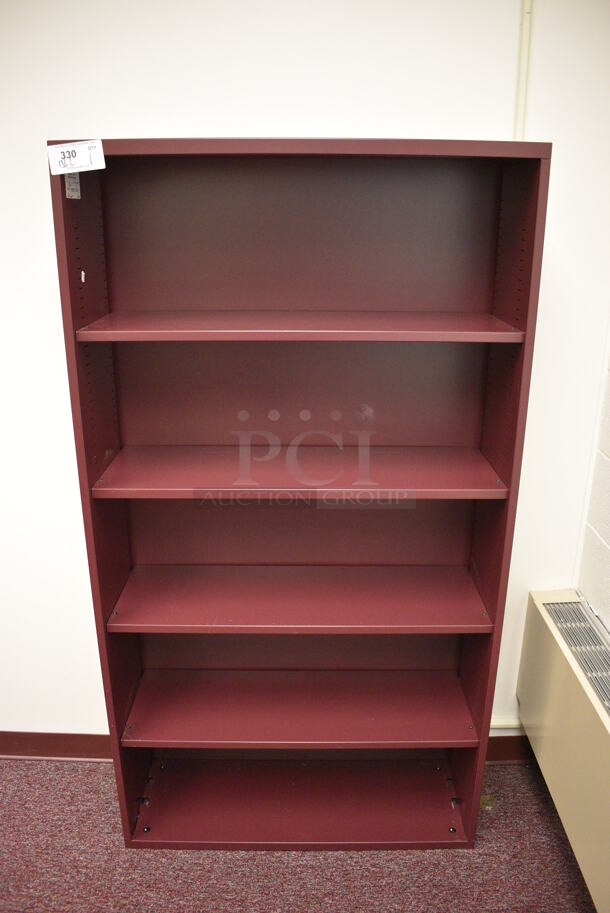 Maroon Metal 5 Tier Bookshelf. 36x12x67. (Whitaker Hall - Room 132 - Office C)
