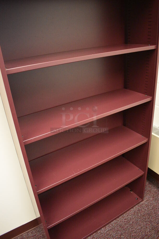 Maroon Metal 5 Tier Bookshelf. 36x12x67. (Whitaker Hall - Room 132 - Office C) - Image 3 of 3