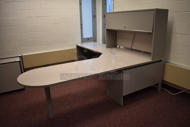 Gray L Shaped Desk w/ Cabinet. 102x102x66. (Whitaker Hall - Room 132 - Office C)