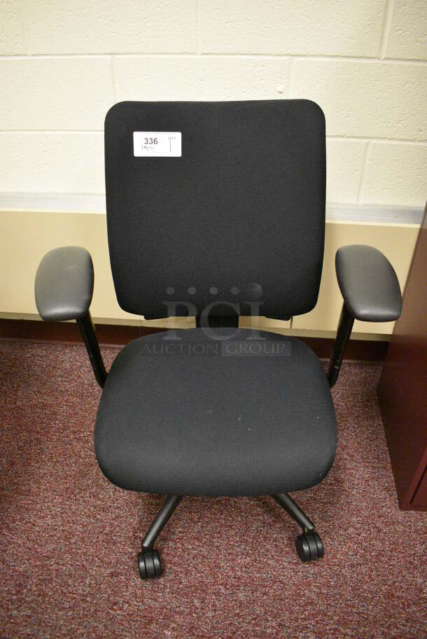 Black Office Chair on Casters. 28x21x37. (Whitaker Hall - Room 132 - Office D)