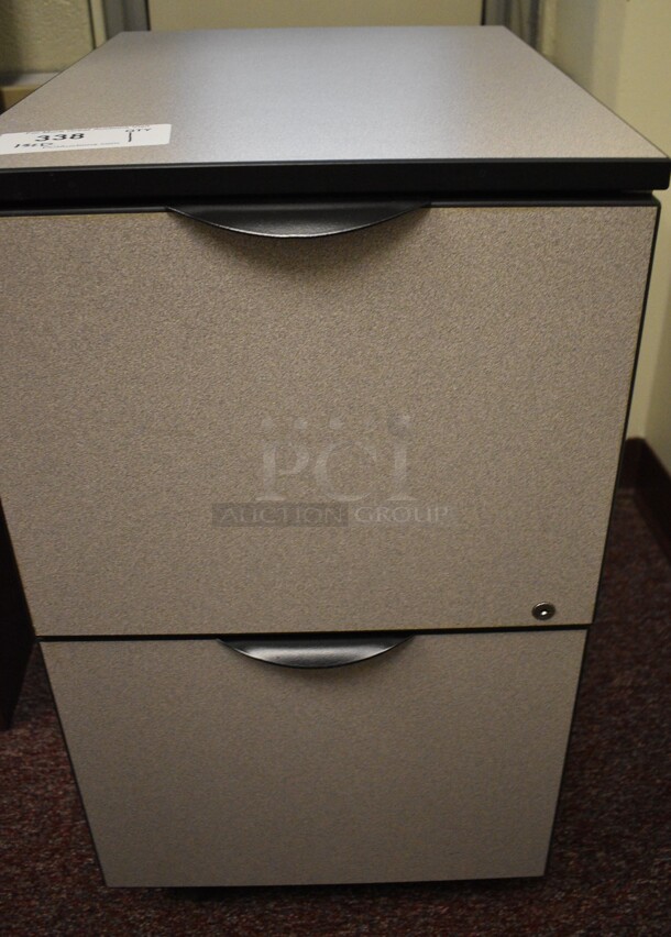 Gray 2 Drawer Filing Cabinet on Casters. 16x21x28. (Whitaker Hall - Room 132 - Office D)