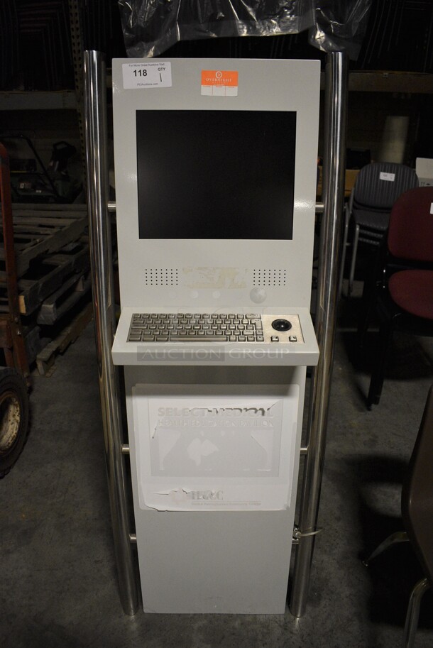 White Metal Floor Style Monitor and Keyboard. 22x24x60. (facilities)
