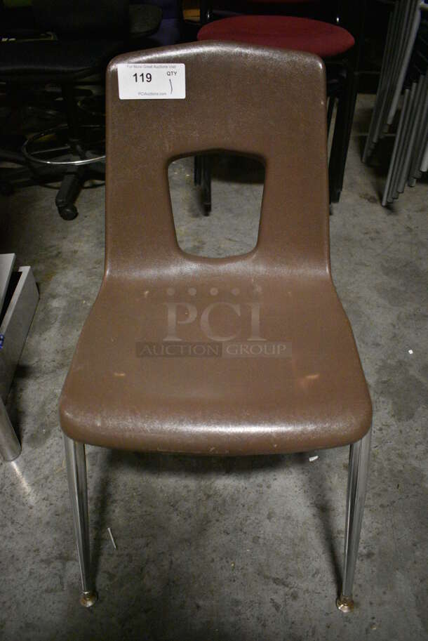 Brown Poly Chair on Chrome Finish Legs. 18x20x30. (facilities) - Image 1 of 2