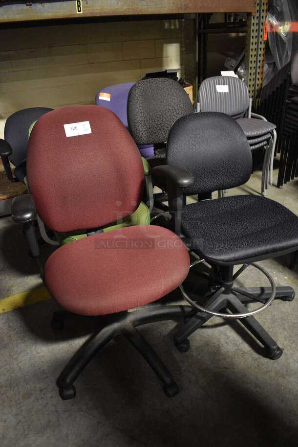 6 Various Office Chairs; Maroon, Green, Purple and Black on Casters. Includes 26x33x39. 6 Times Your Bid! (facilities) - Image 2 of 4