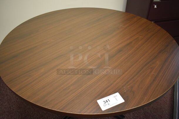 Wood Pattern Round Table on Black Metal Base. 48x48x29. (Whitaker Hall - Room 132 - Office E) - Image 2 of 3