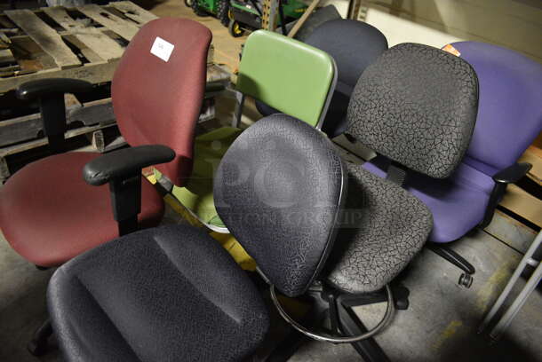 6 Various Office Chairs; Maroon, Green, Purple and Black on Casters. Includes 26x33x39. 6 Times Your Bid! (facilities) - Image 3 of 4