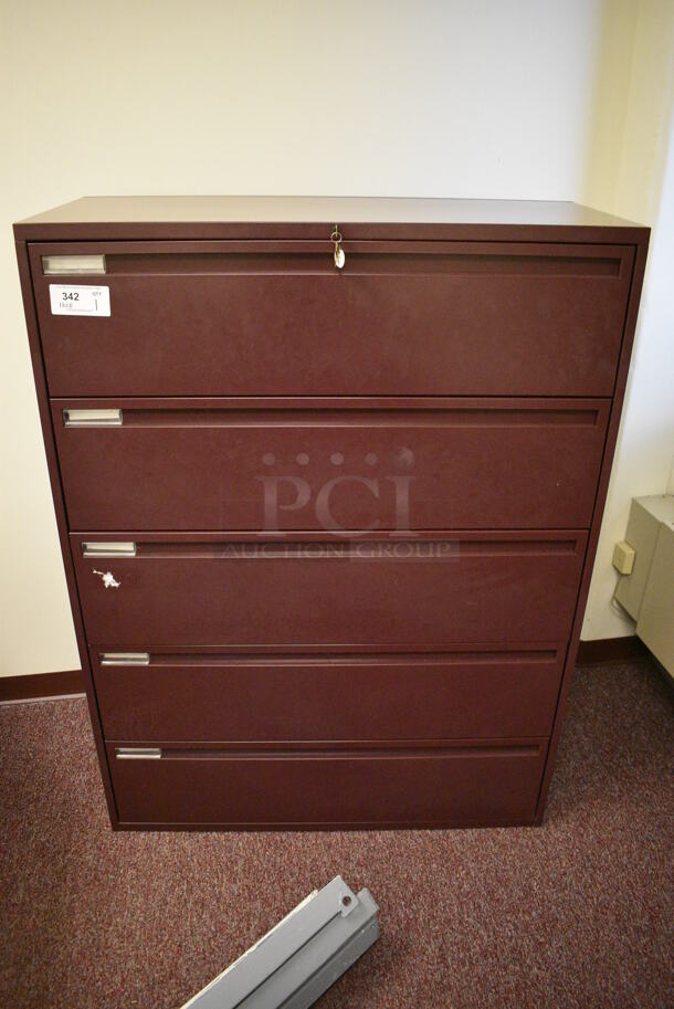 Maroon Metal 5 Drawer Filing Cabinet. 42x18x56. (Whitaker Hall - Room 132 - Office E) - Image 1 of 5