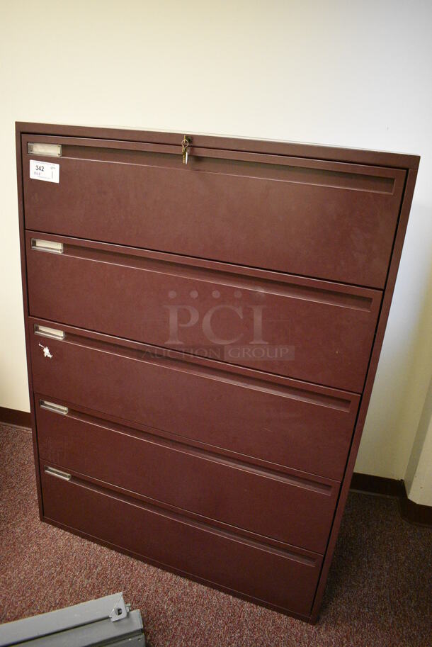 Maroon Metal 5 Drawer Filing Cabinet. 42x18x56. (Whitaker Hall - Room 132 - Office E) - Image 2 of 5
