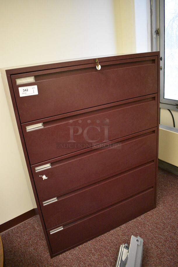 Maroon Metal 5 Drawer Filing Cabinet. 42x18x56. (Whitaker Hall - Room 132 - Office E) - Image 3 of 5