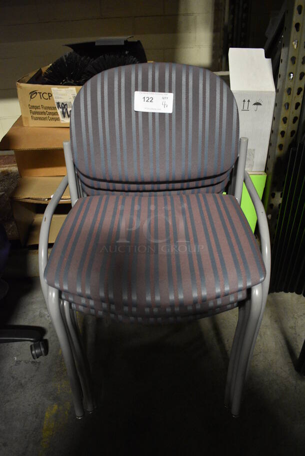 4 Blue Striped Chairs; 1 w/ Arm Rests. Includes 22x20x31. 4 Times Your Bid! (facilities)