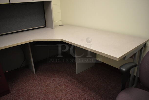 Gray L Shaped Desk w/ Cabinet and Maroon 3 Drawer Filing Cabinet. 78x78x67. (Whitaker Hall - Room 132 - Office E) - Image 4 of 4