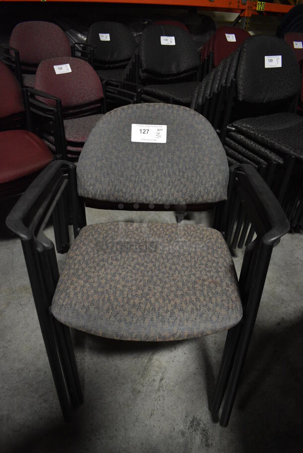3 Chairs; Blue/Gray and Maroon w/ Arm Rests. 23x18x32. 3 Times Your Bid! (facilities)