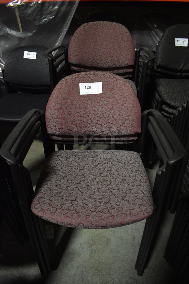 11 Maroon Patterned Chairs w/ Arm Rests. 23x18x32. 11 Times Your Bid! (facilities)