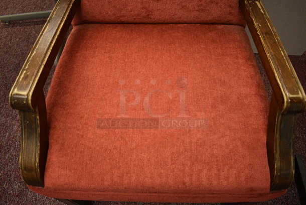 Red Chair w/ Wood Pattern Arm Rests and Legs. 24x24x40. (Whitaker Hall - Room 132 - Office F) - Image 3 of 3