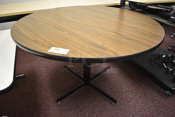 Wood Pattern Round Table on Metal Base. 48x48x29. (Whitaker Hall - Room 132 - Office G) - Image 1 of 2