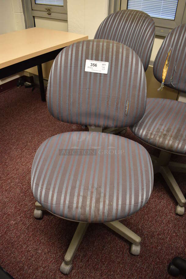 3 Blue Striped Office Chairs on Casters. 20x20x36. 3 Times Your Bid! (Whitaker Hall - Room 132 - Office G)