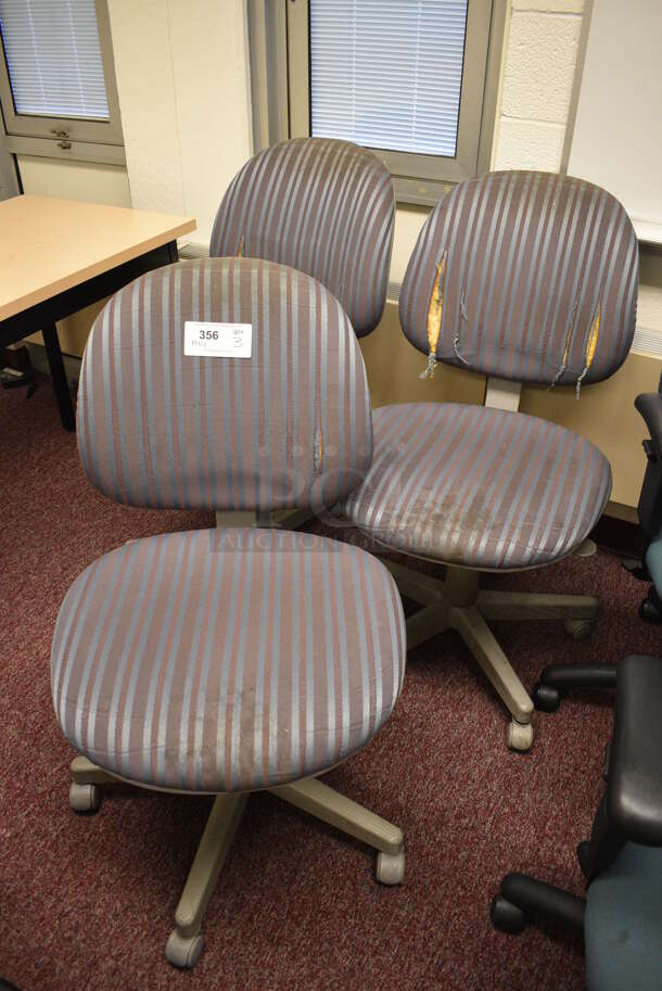 3 Blue Striped Office Chairs on Casters. 20x20x36. 3 Times Your Bid! (Whitaker Hall - Room 132 - Office G) - Image 2 of 3