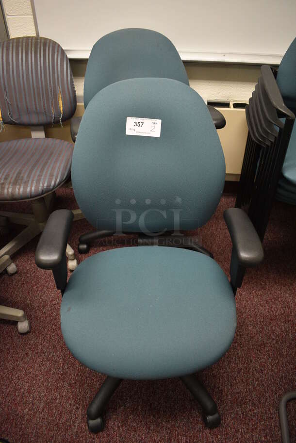 2 Teal Office Chairs on Casters. 20x20x36. 2 Times Your Bid! (Whitaker Hall - Room 132 - Office G)