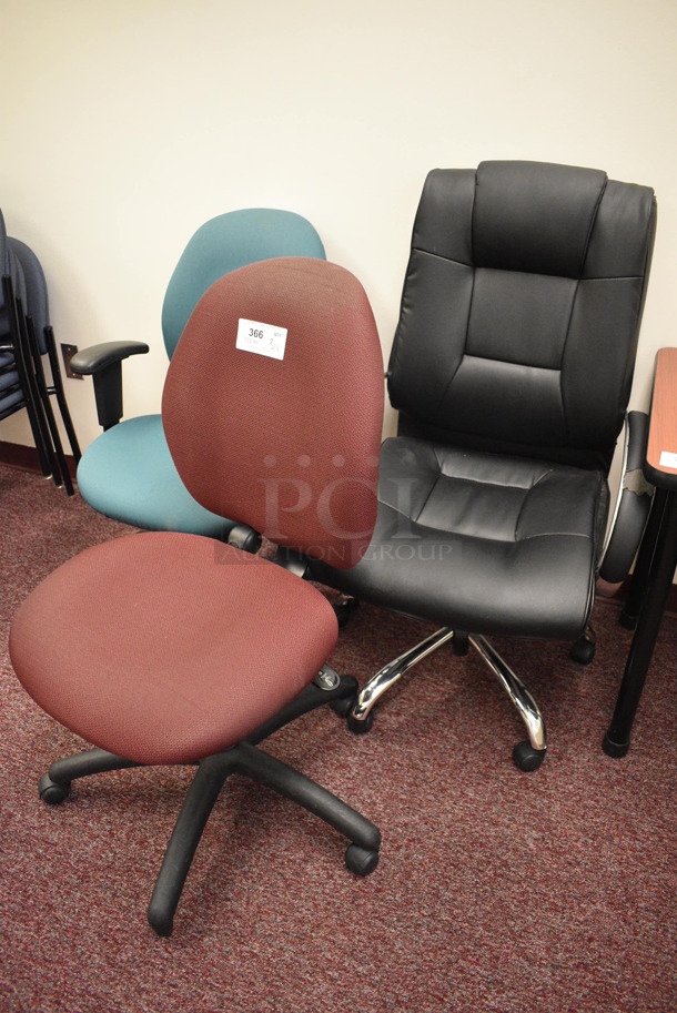 3 Various Office Chairs on Casters; Black, Maroon and Teal. Includes 21x21x41. 3 Times Your Bid! (Whitaker Hall - Room 132 - Office H) - Image 2 of 4