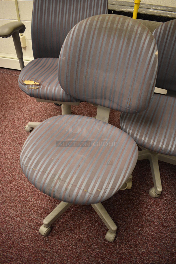 3 Blue Striped Office Chairs on Casters; 2 w/ Arm Rests. Includes 28x21x43. 3 Times Your Bid! (Whitaker Hall - Room 132 - Office H) - Image 2 of 5