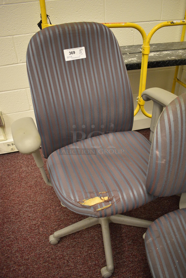 3 Blue Striped Office Chairs on Casters; 2 w/ Arm Rests. Includes 28x21x43. 3 Times Your Bid! (Whitaker Hall - Room 132 - Office H) - Image 4 of 5