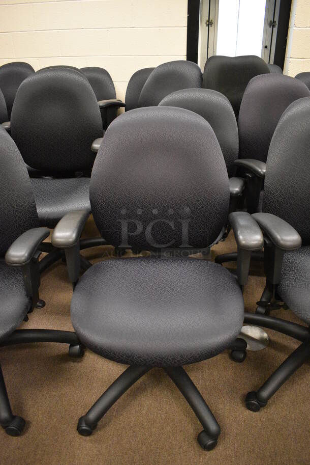 4 Black Office Chairs w/ Arm Rests on Casters. Stock Picture - Cosmetic Condition May Vary.
24x21x39. 4 Times Your Bid! (John N. Hall Tech - Room 103)
