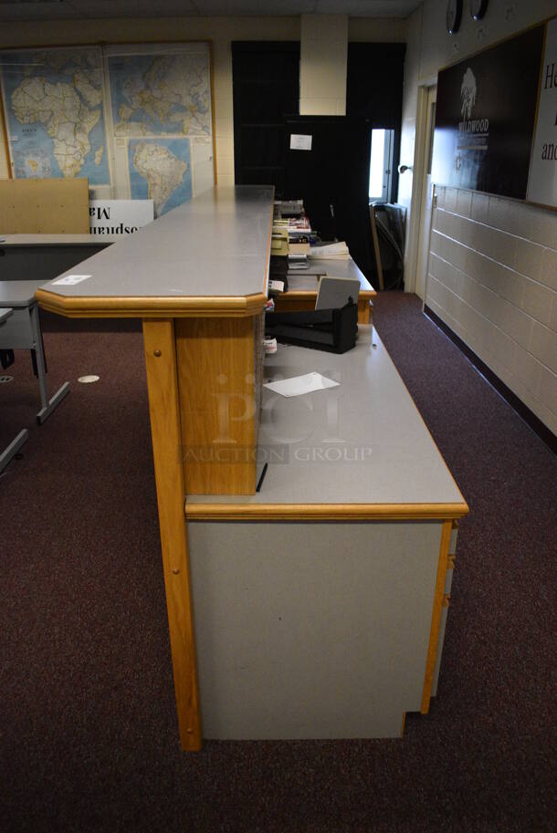 Wood Pattern Counter. Does Not Include Contents. There Will Be a $250 Fee To Remove and Load This Item. 160x37x48. (John N. Hall Tech - Room 101) - Image 2 of 8