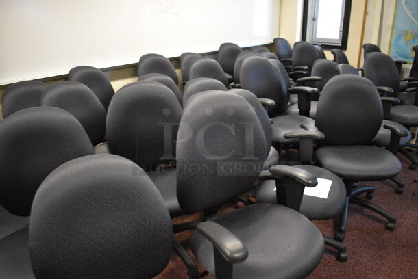6 Black Office Chairs w/ Arm Rests on Casters. Stock Picture - Cosmetic Condition May Vary. 24x21x39. 6 Times Your Bid! (John N. Hall Tech - Room 101) - Image 4 of 4
