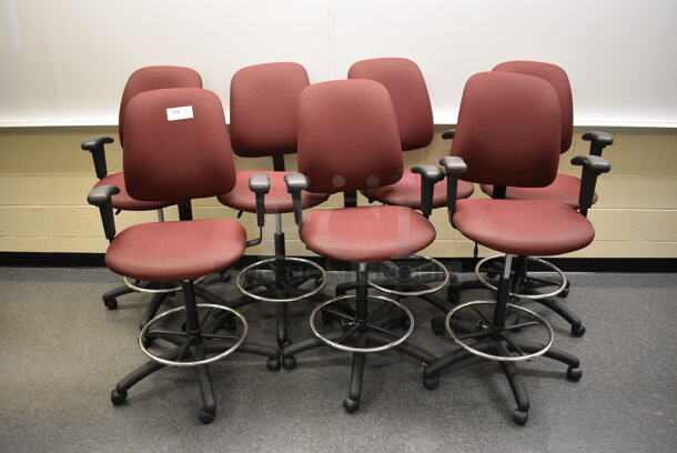 7 Maroon Office Chairs w/ Foot Rest Rail and Arm Rests on Casters. 24x20x48. 7 Times Your Bid! (John N. Hall Tech - Room 102) - Image 1 of 4