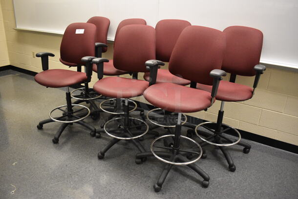 7 Maroon Office Chairs w/ Foot Rest Rail and Arm Rests on Casters. 24x20x48. 7 Times Your Bid! (John N. Hall Tech - Room 102) - Image 2 of 4