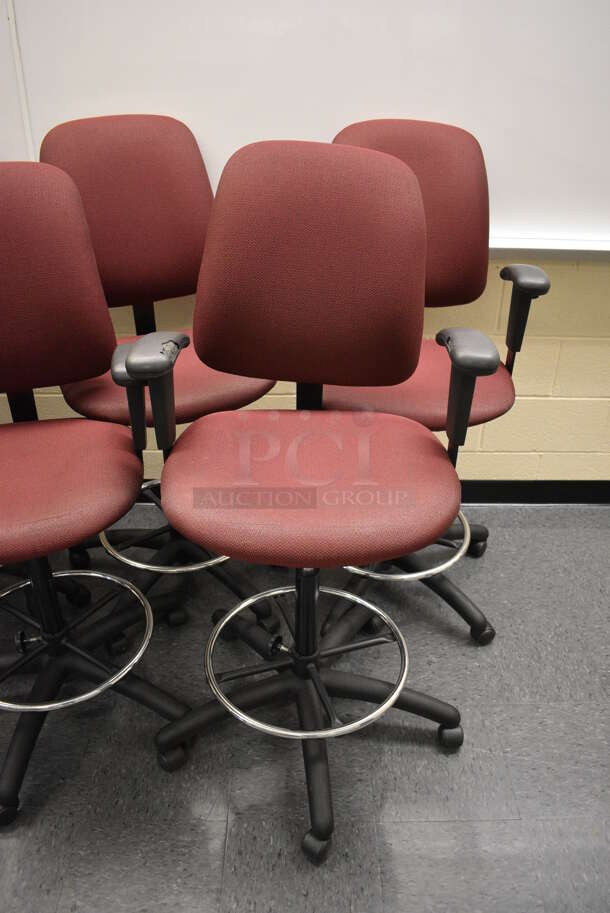 7 Maroon Office Chairs w/ Foot Rest Rail and Arm Rests on Casters. 24x20x48. 7 Times Your Bid! (John N. Hall Tech - Room 102) - Image 3 of 4