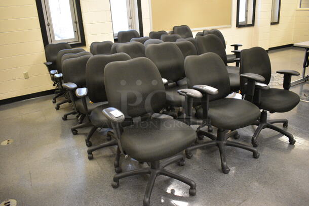 5 Black Office Chairs w/ Arm Rests on Casters. Stock Picture - Cosmetic Condition May Vary. 24x21x39. 5 Times Your Bid! (John N. Hall Tech - Room 104) - Image 3 of 3