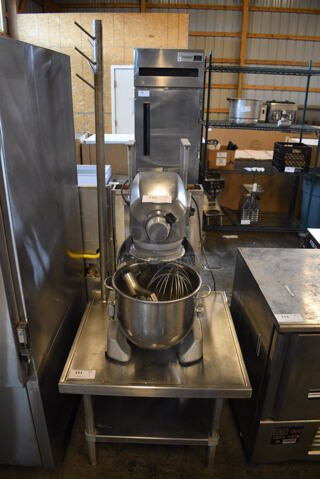 WOW! Stainless Steel Commercial Mixer Equipment Stand w/ Attachment Rack and Undershelf. Does Not Include Mixer. 30x30x76