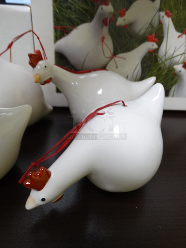 BRAND NEW IN BOX! Lot of 6 Les Poules Ceramic White Colored Chicken Ornaments By Catherine Hunter. Includes 5x3x3 - Image 4 of 12