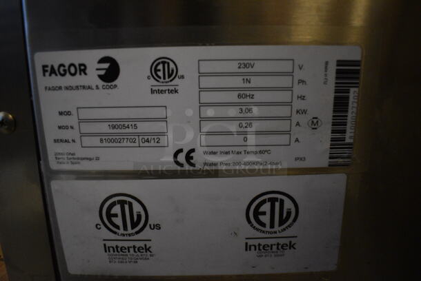 BRAND NEW! 2012 Fagor Model AD-21WSD Stainless Steel Commercial Undercounter Dishwasher. 230 Volts, 1 Phase. 18x22x28 - Image 11 of 11