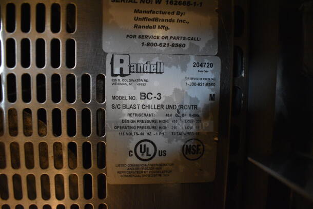 BEAUTIFUL! Randell Model BC-3 Stainless Steel Commercial Undercounter Blast Chiller. 115 Volts, 1 Phase. 27x30x35 - Image 6 of 6