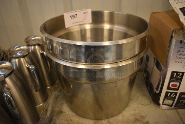 2 Stainless Steel Cylindrical Drop In Bins. 11x11x8. 2 Times Your Bid!