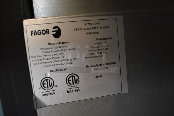 BRAND NEW! 2014 Fagor Model FBB-95-S-SLP-GR Stainless Steel Commercial 3 Door Undercounter Cooler. 115 Volts, 1 Phase. 95.5x29x37.5. Tested and Working! - Image 6 of 8