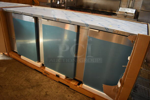 BRAND NEW! 2014 Fagor Model FBB-95-S-SLP-GR Stainless Steel Commercial 3 Door Undercounter Cooler. 115 Volts, 1 Phase. 95.5x29x37.5. Tested and Working! - Image 2 of 8