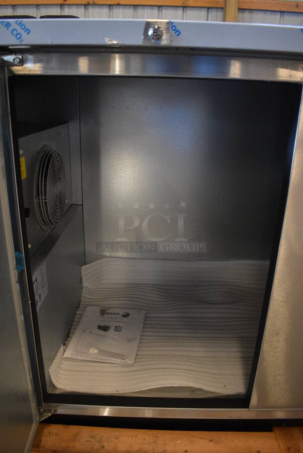 BRAND NEW! 2014 Fagor Model FBB-95-S-SLP-GR Stainless Steel Commercial 3 Door Undercounter Cooler. 115 Volts, 1 Phase. 95.5x29x37.5. Tested and Working! - Image 4 of 8