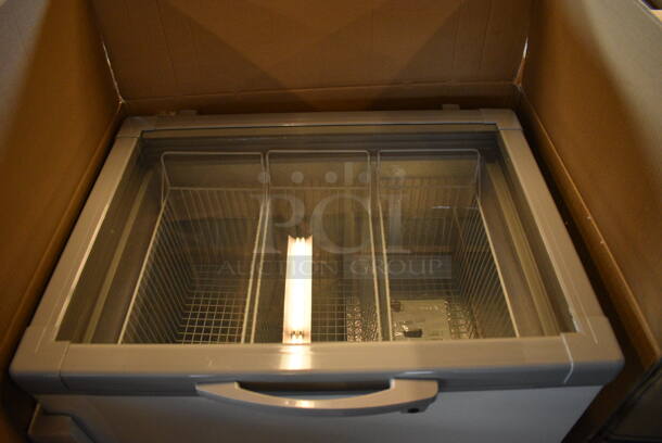 BRAND NEW! Model XS246YBL Metal Commercial Cooler Chest Showcase Merchandiser w/ 2 Sliding Lids. 110 Volts, 1 Phase. 33x26x33.5. Tested and Working! - Image 2 of 9