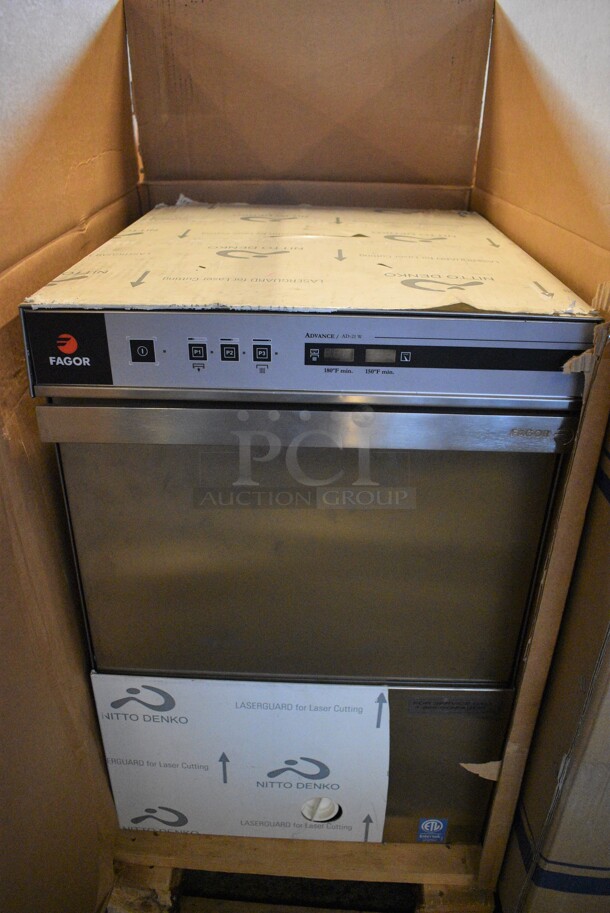 BRAND NEW! 2012 Fagor Model AD-21WSD Stainless Steel Commercial Undercounter Dishwasher. 230 Volts, 1 Phase. 18x22x28