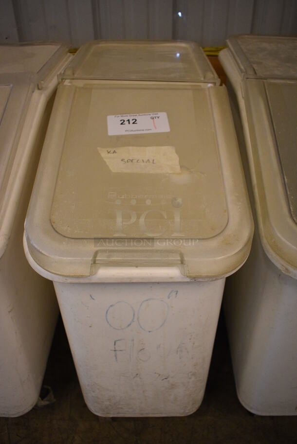 White Poly Ingredient Bin w/ Clear Lid on Commercial Casters. 13x29x29