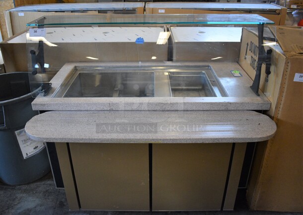 Metal Commercial Refrigerated Table w/ Sneeze Guard and Tray Slide on Commercial Casters. 60x44x55. Tested and Working!