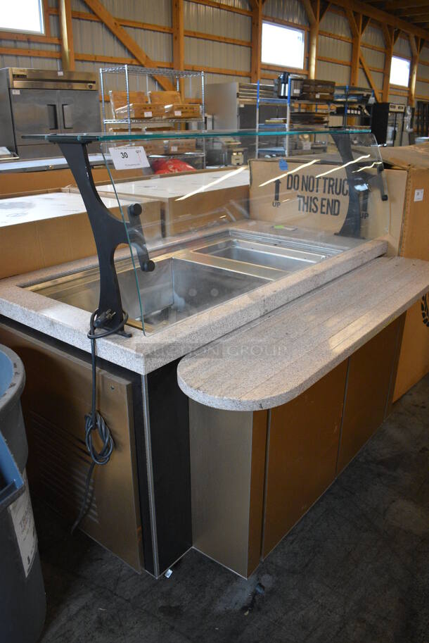Metal Commercial Refrigerated Table w/ Sneeze Guard and Tray Slide on Commercial Casters. 60x44x55. Tested and Working! - Image 6 of 8