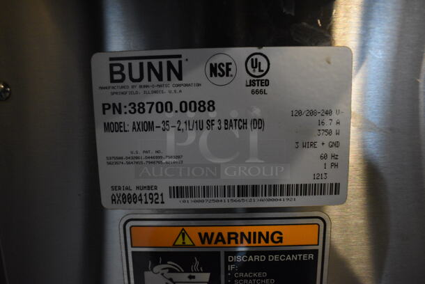 NICE! 2013 Bunn Model AXIOM-35-2 Stainless Steel Commercial Countertop 2 Burner Coffee Machine w/ Metal Brew Basket. 120/208-240 Volts, 1 Phase. 8x18x24 - Image 3 of 5