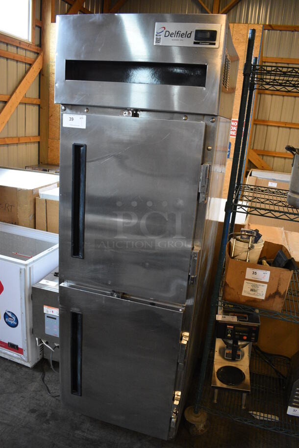 GREAT! Delfield 6000 XL Stainless Steel Commercial 2 Half Size Door Reach In Freezer w/ Poly Coated Racks on Commercial Casters. 26x32x80. Cannot Test - Unit Was Previously Hardwired - Image 2 of 6