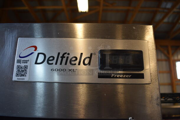 GREAT! Delfield 6000 XL Stainless Steel Commercial 2 Half Size Door Reach In Freezer w/ Poly Coated Racks on Commercial Casters. 26x32x80. Cannot Test - Unit Was Previously Hardwired - Image 3 of 6
