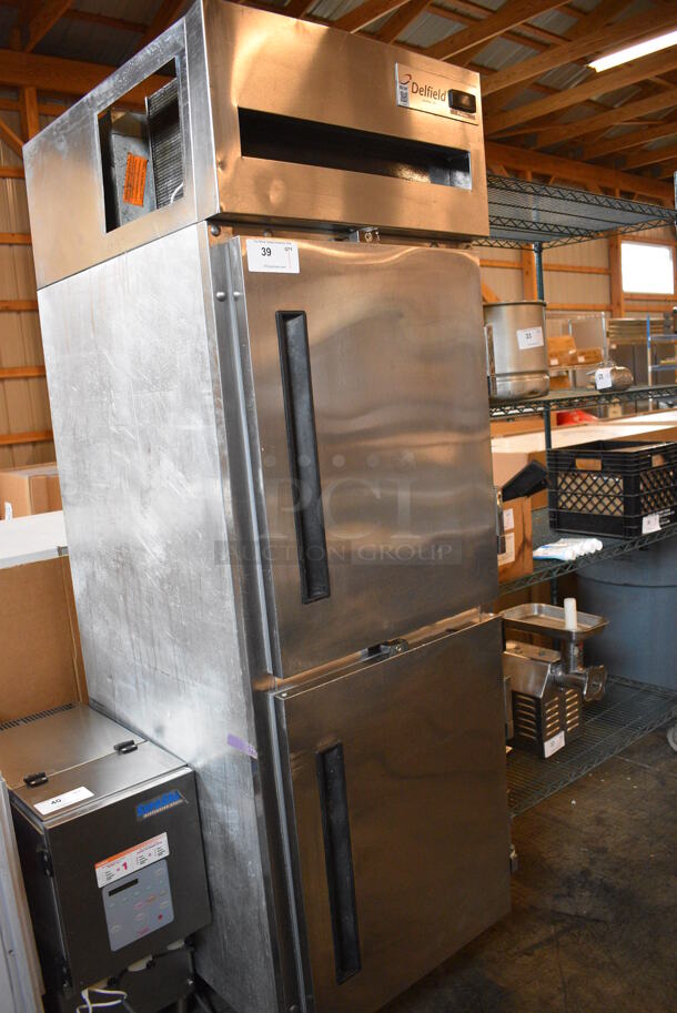 GREAT! Delfield 6000 XL Stainless Steel Commercial 2 Half Size Door Reach In Freezer w/ Poly Coated Racks on Commercial Casters. 26x32x80. Cannot Test - Unit Was Previously Hardwired - Image 4 of 6